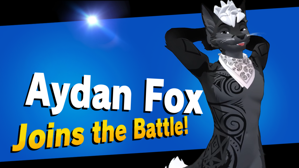 Aydan Fox Joins the Battle! Aydan's character is mostly shades of dark gray with white accents and intricate black decorative patterns.