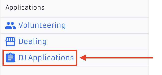 In the Applications section of the ConCat sidebar, the "DJ Applications" link is the third item