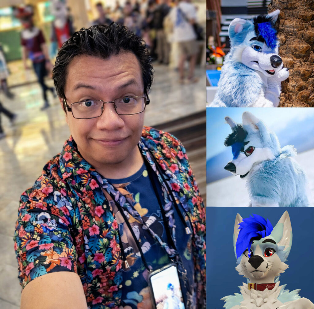 Cloud Husky's character is light blue and white with darker blue and black accents.